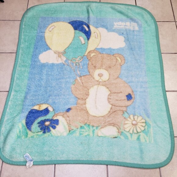 Original San Marcos Vintage Baby Blanket Cobija Teddy Bear Balloons 42 X 50 Tag - Picture 4 of 8